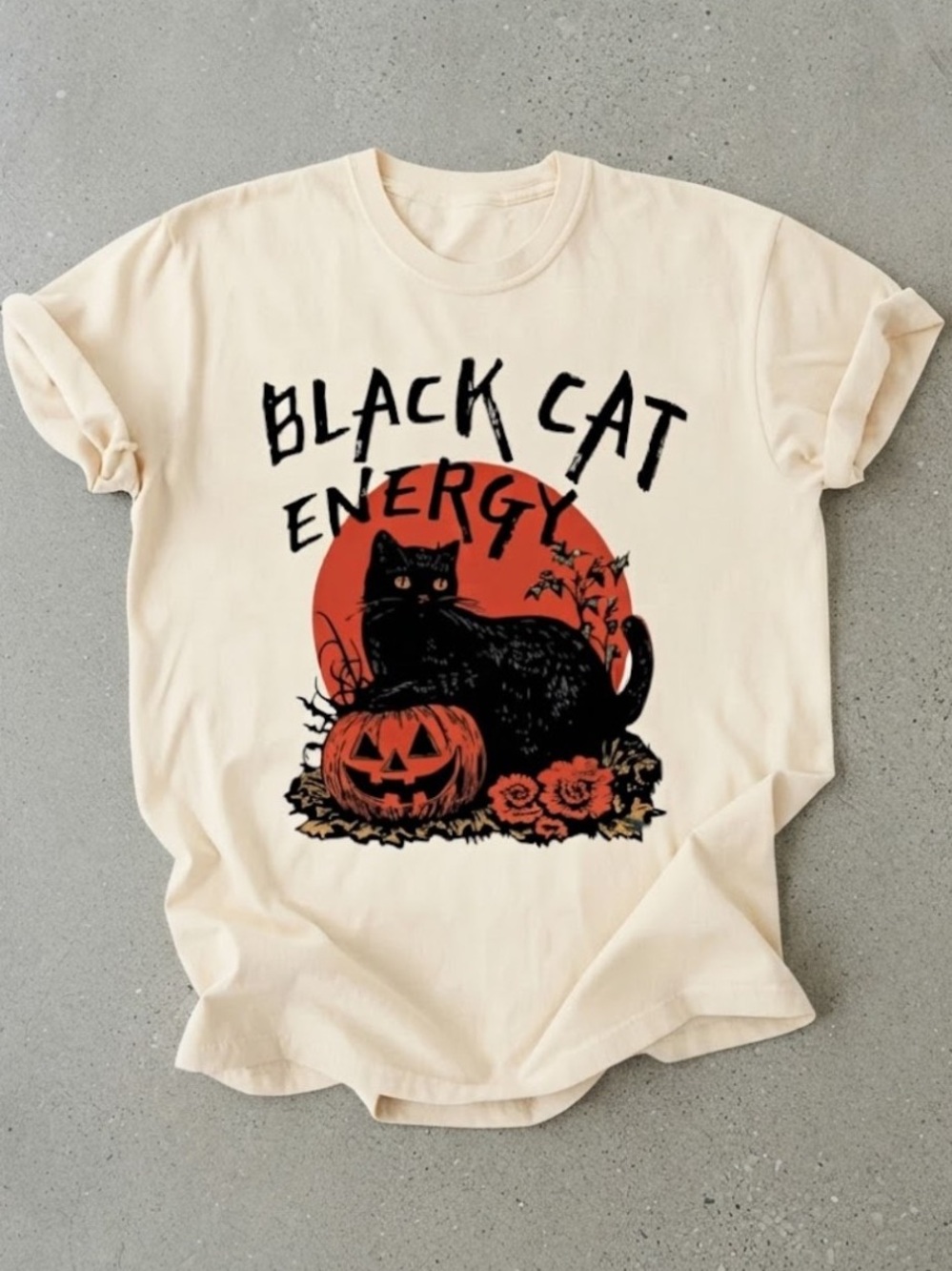 Black Cat Energy Pumpkin Halloween Spooky Cute Gildan T-Shirt